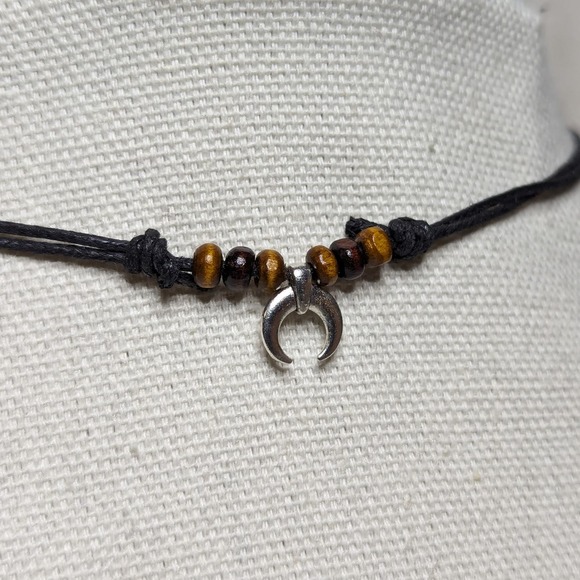 Handmade | Jewelry | Tiny Silver Crescent Moon Charm Wooden Beaded Boho ...